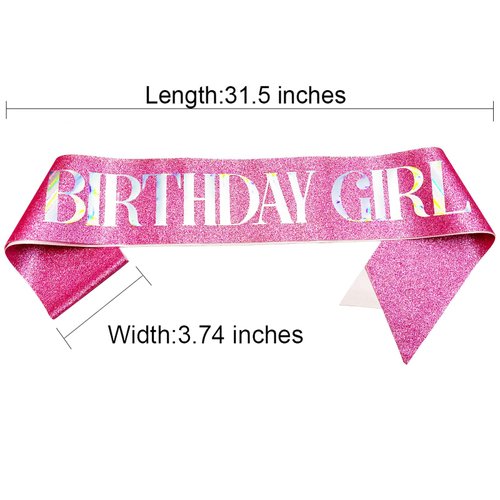 NAUXIUDSJS Birthday Girl Sash, Birthday Sash for Women Glitter Sash with Multicolor Foil, Party Favors Supplies for Sweet 16, 18th 21st 30th or Any Bday Party,Pink