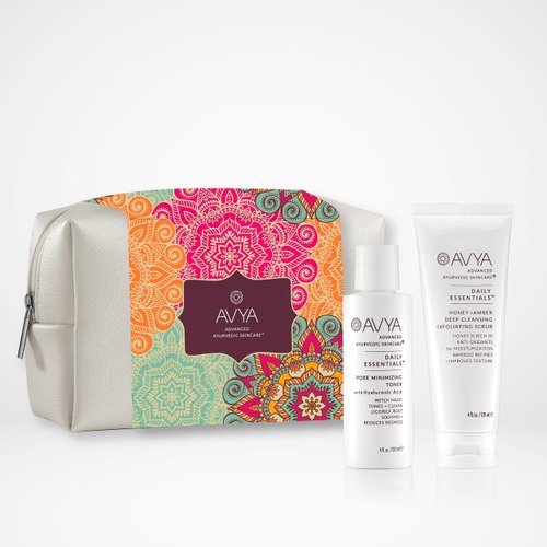 Avya Deep Cleansing Duo - Honey Amber Scrub 4oz. + Toner 4oz. - Deep Cleansing with Honey's Antioxidant Power / Toner Infused with Hyaluronic Acid