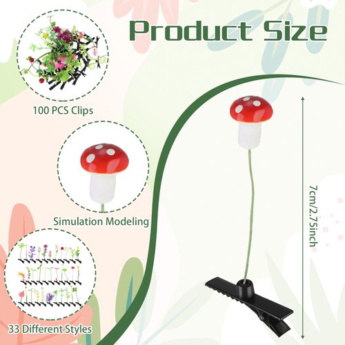 Tigeen 100 Pieces Bean Sprout Hair Clip Funny Plant Hairpins Little Grass Sprout Clips Flower Butterfly Mushroom Hair Accessories Barrettes Headwear for Women Girls Party (Mixed Style)