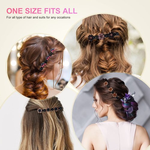 Aukiron 8Pcs Braided Hair Clip, Sparkling Crystal Stone, Rhinestone Hairpin Duckbill Clip with 3 Small Clips, Hair Accessory for Women and Girls