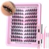Lash Clusters Kit Cat Eye Wispy Eyelash Extension Kit Manga LC Individual Lashes Natural Fox Eye Eyelash Clusters Lash Extension with Lash Bond and Seal Lash Applicator,2Lash Brush (120Pcs,9-15MM)