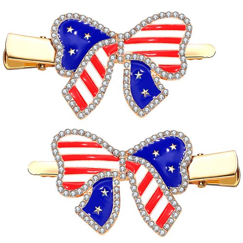 American Flag Hair Clips 4th of July Patriotic Hairpin for Women Rhinestone Heart Star Hair Barrettes Independence Day Hair Accessory Gifts