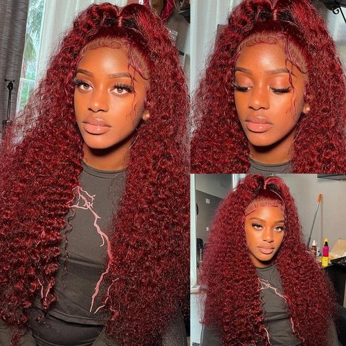 Larhali 99J HD Lace Front Wigs Human Hair Pre Plucked 180% Density Burgundy 13x6 Deep Wave Frontal Wigs Natural Hairline Human Hair Wigs for Black Women(22 Inch)
