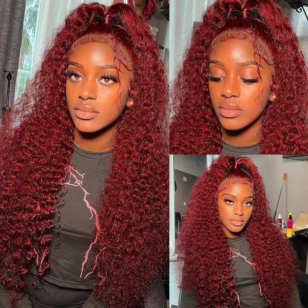 Larhali 99J HD Lace Front Wigs Human Hair Pre Plucked 180% Density Burgundy 13x6 Deep Wave Frontal Wigs Natural Hairline Human Hair Wigs for Black Women(22 Inch)