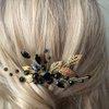 YERTTER Wedding Black Crystal Leaf Bridal Hair Comb Clip Leaves Wedding Hair Accessories for Bride Bridesmaid Flower Girls (Black and Gold)