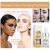 30ML Flawless Colour Changing Warm Skin Tone Foundation,Naturally Blends Moisturizing foundation makeup,Long Lasting Waterproof Poreless Liquid Foundation SPF 15 for Face Makeup