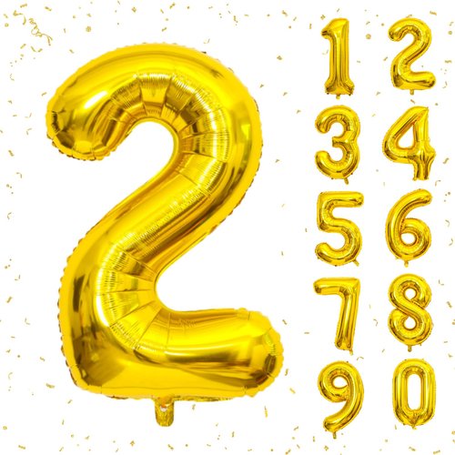 40 Inch Gold Number Balloons, Helium Mylar Foil Number Balloons for Birthday, Number 2 Balloon for 2st Birthday Decorations for Kids, Anniversary Party Decorations Supplies
