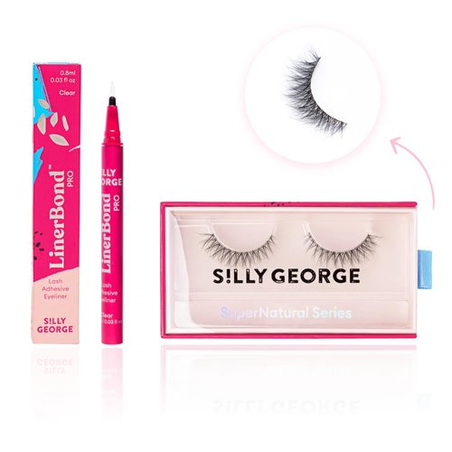 Silly George SuperNatural Series Starter Kit - Pretty Lashes with Adhesive Eyeliner | Clear Band gives Lashes Natural Look | Extra Strong Hold for False Eyelashes (Halley, LinerBond™ Clear)