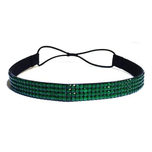 WigsPedia Rhinestone Crystal Stretch Headband 4-Row Head Piece Elastic Hair Band for Women (Forrest Green)