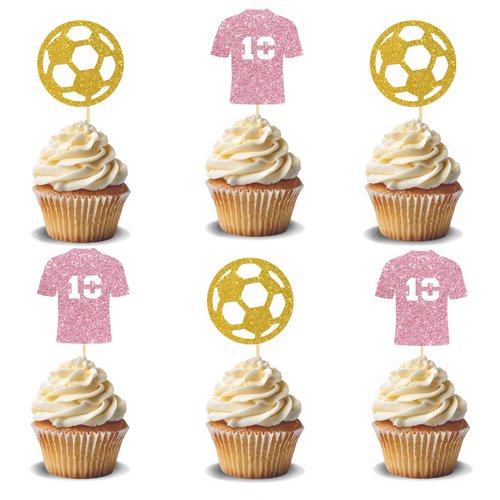 Ambishi 24 Pcs Messi Soccer Star Number 10 Cupcake Toppers, Happy Birthday Cake Decorations for Ball Player, Football Fans Team Party, Sport Football Themed Birthday Party Supplies