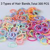 300PCS Elastic Hair Bands for Kids and Women, 3 Styles Small Thin Hair Ponytail Holder, Baby Girls Hair Ties No Damage, Diameter 1.0inch Mini Colorful Rubber Bands Accessories, Daughter Birthday Gift