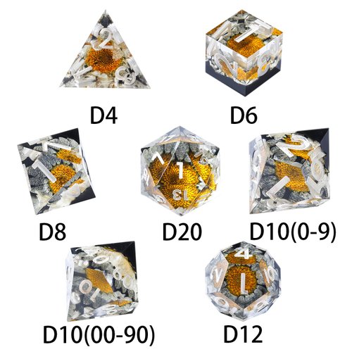 AUSPDICE DND Dice, Dungeons and Dragons Dice Set, 7-Die Polyhedral Resin D&D Dice Set with Sharp Edges and Beautiful Inclusions for Tabletop RPG Player (Eternal Flower)