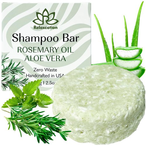 Organic Rosemary and Aloe Vera Solid Shampoo Bar for Hair Growth, Refreshing and Hydrating | Herbal Shampoo with Rosemary, Peppermint, Castor Oil, Argan Oil, and Betaine | Made in USA
