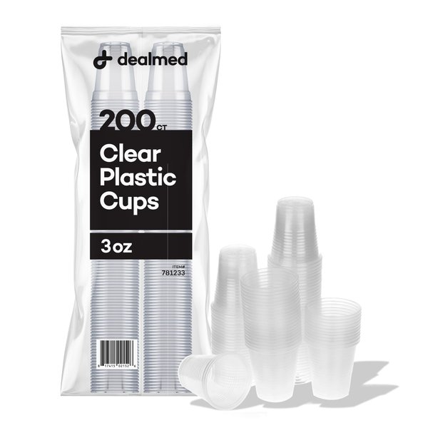 Dealmed 3 oz. Disposable Plastic Cups – 100% Recyclable Cups for Doctor's Offices, School Nurse's, Hospitals, at Home and More (Pack of 200)