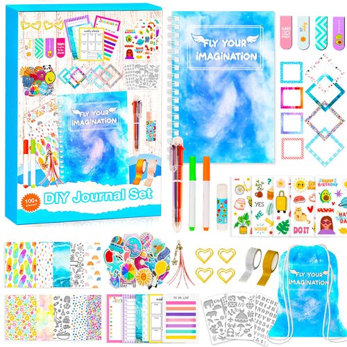 DIY Journal Set for Girls Ages 8 9 10 11 12 13 14 Year Old, Cool Birthday Gifts for Teen Girls, Cute Journaling Art Crafts for Kids, Personalized Diary Scrapbook Supplies Kit, Ideal Girls Toys Blue
