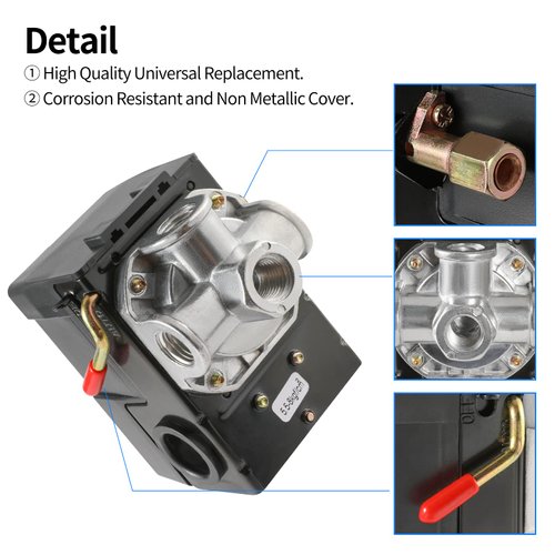 OAMCE Air Compressor Pressure Switch Replacement LF10-4H with 95-125 PSI Range and 20A Rating, 4-Port