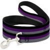 Dog Leash Stripes Black Purple Gray 4 Feet Long 1.0 Inch Wide