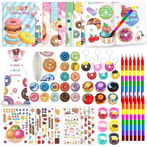 578Pcs Ice Cream Party favors Donut Coloring Book Party Favors Set, Two Sweet Birthday Party Supplies Pinatas Goodie Bag Fillers,Cand Supplies Stickers Tattoo for Classroom Candyland Party