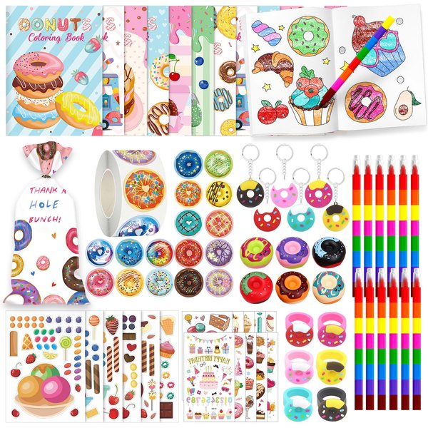 578Pcs Ice Cream Party favors Donut Coloring Book Party Favors Set, Two Sweet Birthday Party Supplies Pinatas Goodie Bag Fillers,Cand Supplies Stickers Tattoo for Classroom Candyland Party