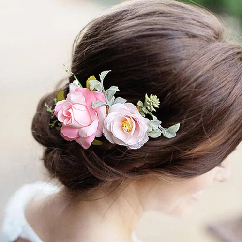 Fangsen Wedding Boho White Sequin Rose Flower Hair Clips Floral Hair Accessories for Brides and B...