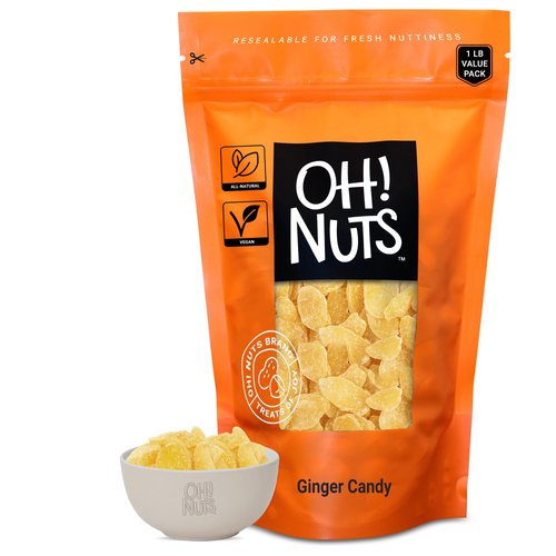 Ginger Candy | 1 lb - Dried Fruit Slices | with Crystallized Sugar Candied Coating | Dehydrated Fruit Bites | Packed in New York Zip-Seal Bag for Exceptional Freshness by Oh Nuts