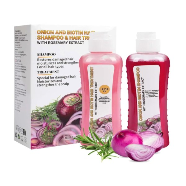 Onion And Biotin Hair Treatment, Onion Biotin and Rosemary Shampoo and Treatment Set, Silicone Free Shampoo and Treatment for All Hair Types, Conditioner Hair Care
