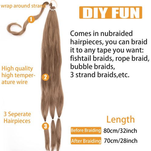 32 Inch Long Straight Wrap Around Ponytail Hair Extensions DIY Braid Ponytail with Elastic Tie Sleek Wrap Around Braid Hair Extensions Natural Soft Synthetic Hairpieces For Women Daily Wear (2PC,