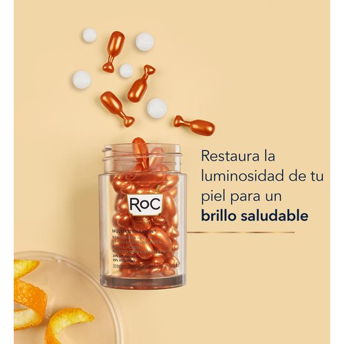 RoC Multi Correxion Revive + Glow 20% Pure Vitamin C Night Serum Capsules for Brightening, Dark Spots, and Texture, Stocking Stuffers for Men & Women, 30 count