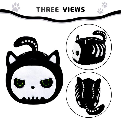 Koiernr Halloween Black Cat Plush Toy Black Cat Pillow, Black Cat Stuffed Animal Pillows Cute Skeleton Black Cat Plushie Toys Gifts for Kids Adults Birthday Gifts Halloween Home Decor