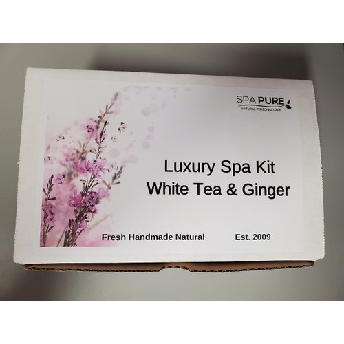 Spa Pure Luxury Spa Kit - 3 XL Bath Fizzies, 2 XL Shower Steamers, 3.5 oz Whipped Soap Scrub, Goat Milk Soap, Shower Gel (White Tea & Ginger)