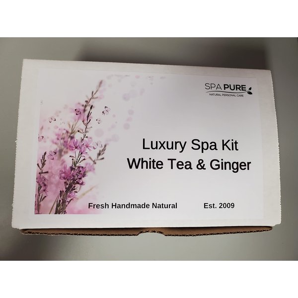 Spa Pure Luxury Spa Kit - 3 XL Bath Fizzies, 2 XL Shower Steamers, 3.5 oz Whipped Soap Scrub, Goat Milk Soap, Shower Gel (White Tea & Ginger)