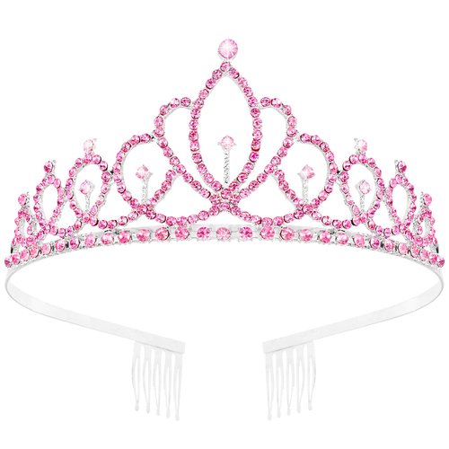 Tihebax Tiaras for Women Girls Princess Crowns Wedding Bridal Tiara for Girls Pink Birthday Tiara Birthday Girl Crown, Coronas Para Niñas, Crystal Prom Tiara Pageant Crown for Women Holloween Costume, Prom, Party