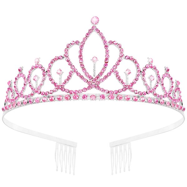 Tihebax Tiaras for Women Girls Princess Crowns Wedding Bridal Tiara for Girls Pink Birthday Tiara Birthday Girl Crown, Coronas Para Niñas, Crystal Prom Tiara Pageant Crown for Women Holloween Costume, Prom, Party