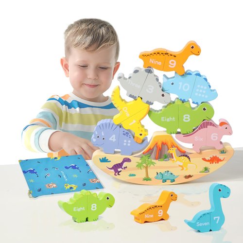 Toddler Toys for Boys Age 1-3, Magnetic Dinosaur Stacking Toys Montessori Balance Toy for Toddler 1 2 3 4 5 6 7 Years Old Wooden Puzzle with Numbers, Brithday Gifts Chrismas Stock for Toddler Age 2-7