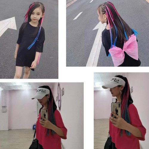 Girls Rainbow Ponytail Hair Extensions Accessories Kids Colorful Wigs Rainbow Braids Hair Extensions With Rubber Bands Rainbow Braided Ponytail Synthetic Hairpieces for Kids Crazy Hair Day Accessories