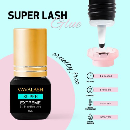 VAVALASH Eyelash Extension Glue Lash Extension Adhesive 1 Sec Drying Time Bond Lash Glue Long Lasting Black Eyelash Glue Professional Lash Artist Use Only (Super,5ml)