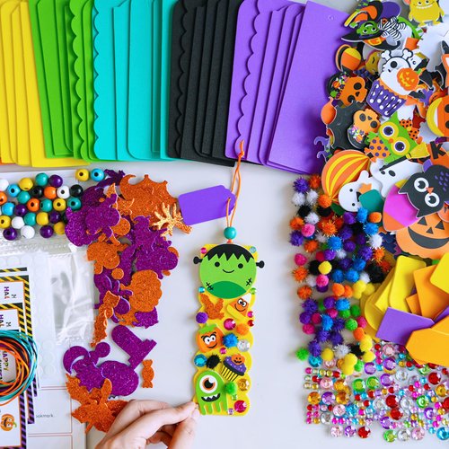 Winlyn 36 Sets Halloween Craft Kits Halloween Crafts Holiday Fall Kids Crafts DIY Halloween Bookmarks Art Sets Bats Monster Ghost Foam Stickers Arts and Crafts for Kids Classroom Activities