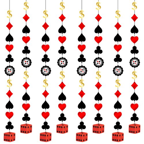 Chinco 12 Pcs 78.7 Inch Casino Theme Party Decorations Casino Foil Hanging Party Decoration Poker Decorations Poker Ceiling for Birthday Party Supplies Decor(Simple Style)