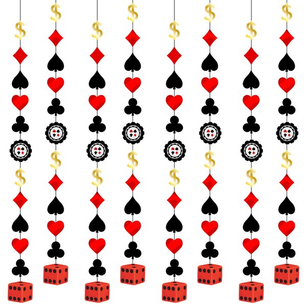 Chinco 12 Pcs 78.7 Inch Casino Theme Party Decorations Casino Foil Hanging Party Decoration Poker Decorations Poker Ceiling for Birthday Party Supplies Decor(Simple Style)