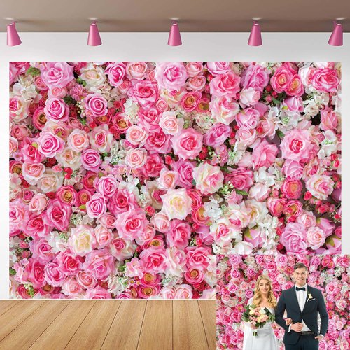 Pink Rose Wall Backdrop Floral Photography Background Happy Valentine's Mother's Day Party Decorations Banner for Bridal Wedding Baby Shower Birthday Cake Table Supplies Banner 60x36 inch