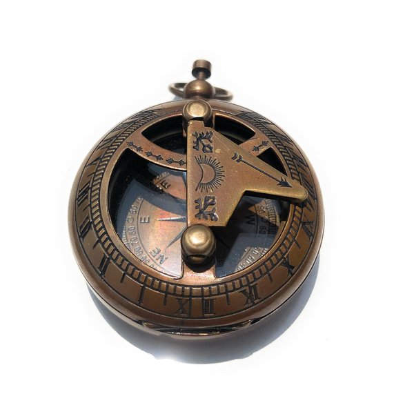 Antique Push Button Brass Sundial Compass Outdoor Navigation Directional Nautical Housewarming Gifts