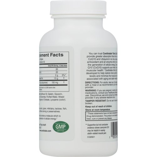 CardioTabs Ultra CoQ10 Coenzyme Supplement for Cardio Health, 150 mg of CoQ10 - Ubiquinone - Per 2 Softgels w/Safflower Oil & Tocopherols, 6X Better Absorption for Brain & Muscle Health, 120 Softgels