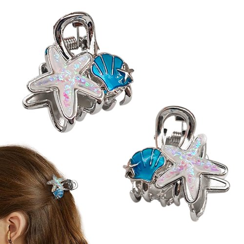 2-Pack Starfish Hair Clips Small Metal Hair Clips Mini Hair Claw Clips Non-slip Grip Hair Accesso...