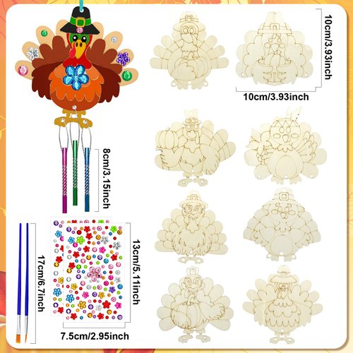 16 Pack Thanksgiving Party Favors,Fall Turkey Wind Chime Craft Kit,Autumn Harvest Party Wooden Arts DIY Coloring Craft for Kindergarten Fiesta Fall Thanksgiving Party Art Activity Supplies(Turkey)