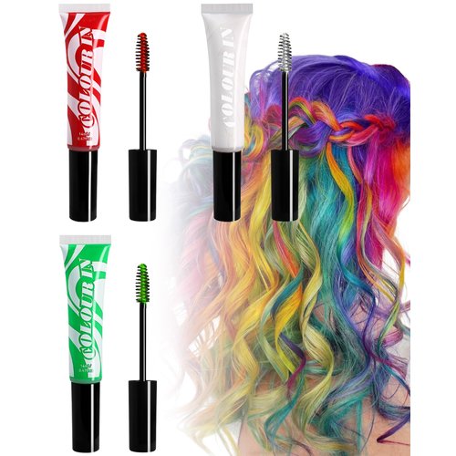 Temporary Hair Color Kit-3Pcs Red Green White Washable Hair Chalk Dye Color,Colored Hair Chalk for Women Men Girl,Hair Makeup Gift Set for Thanksgiving Halloween Christmas Cosplay DIY Party-01+03+04