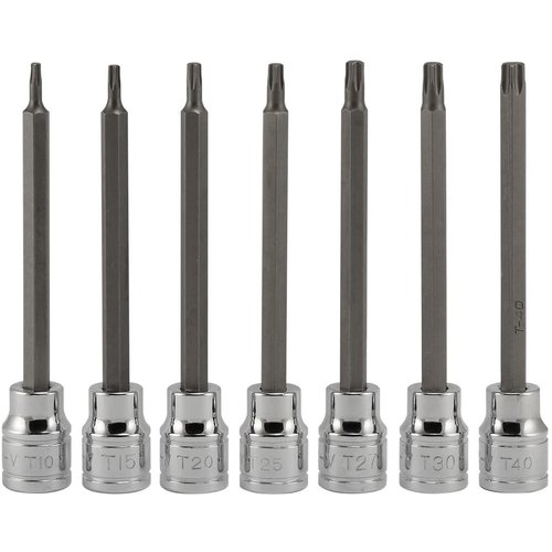 NEIKO 10080A 3/8” Drive Extra Long Torx Star Bit Socket Set | 7 Piece | T10 to T40 | 4-3/8” Length