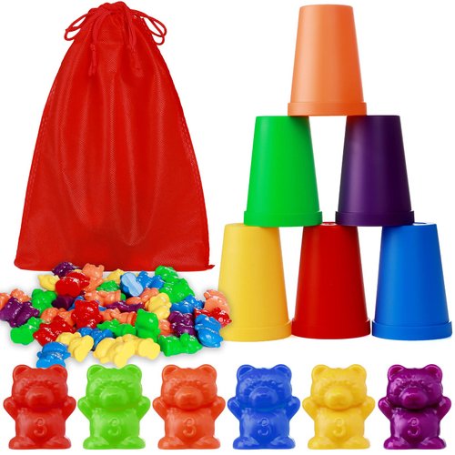 Counting Rainbow Bears with Matching Sorting Cups,67Pcs Montessori Counting Toy Bears for Kids,Educational Sorting Toys,Counting Sorting Color Learning Toy For Boys Girls Birthday Gifts,with Bag