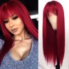 QD-Tizer Red Long Silky Straight Wigs with Bangs, Heat Resistant Synthetic No Lace Wig for Fashion Women, Natural Looking Hair Replacement Wig for Party Cosplay