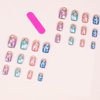 Colorful Press on Nails Square Medium Length 24Pcs Full Cover Reusable Glossy Fake Nails with Gold Foil and White Gradient Designs Artificial Acrylic Fake Nails Glue on Nails for Women Stick on Nails