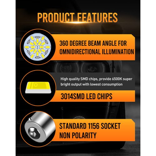 LUYED 2 x 650 Lumens 12v-24v 1156 1141 1003 3014 54-EX Chipsets Led Bulb Used For Back Up Reverse Lights,Brake Lights,Tail Lights,Rv light,Xenon White